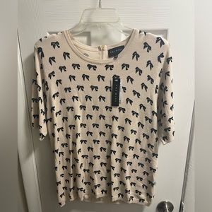 NWT Premise Beige Bow-print top Sz L